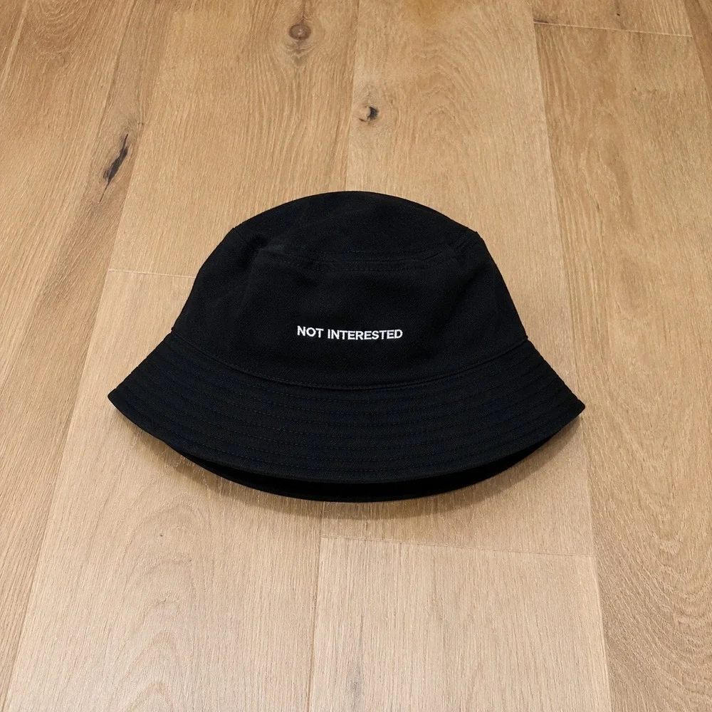 Black Bucket Hat 'Not Interested' Streetwear Concert Swag